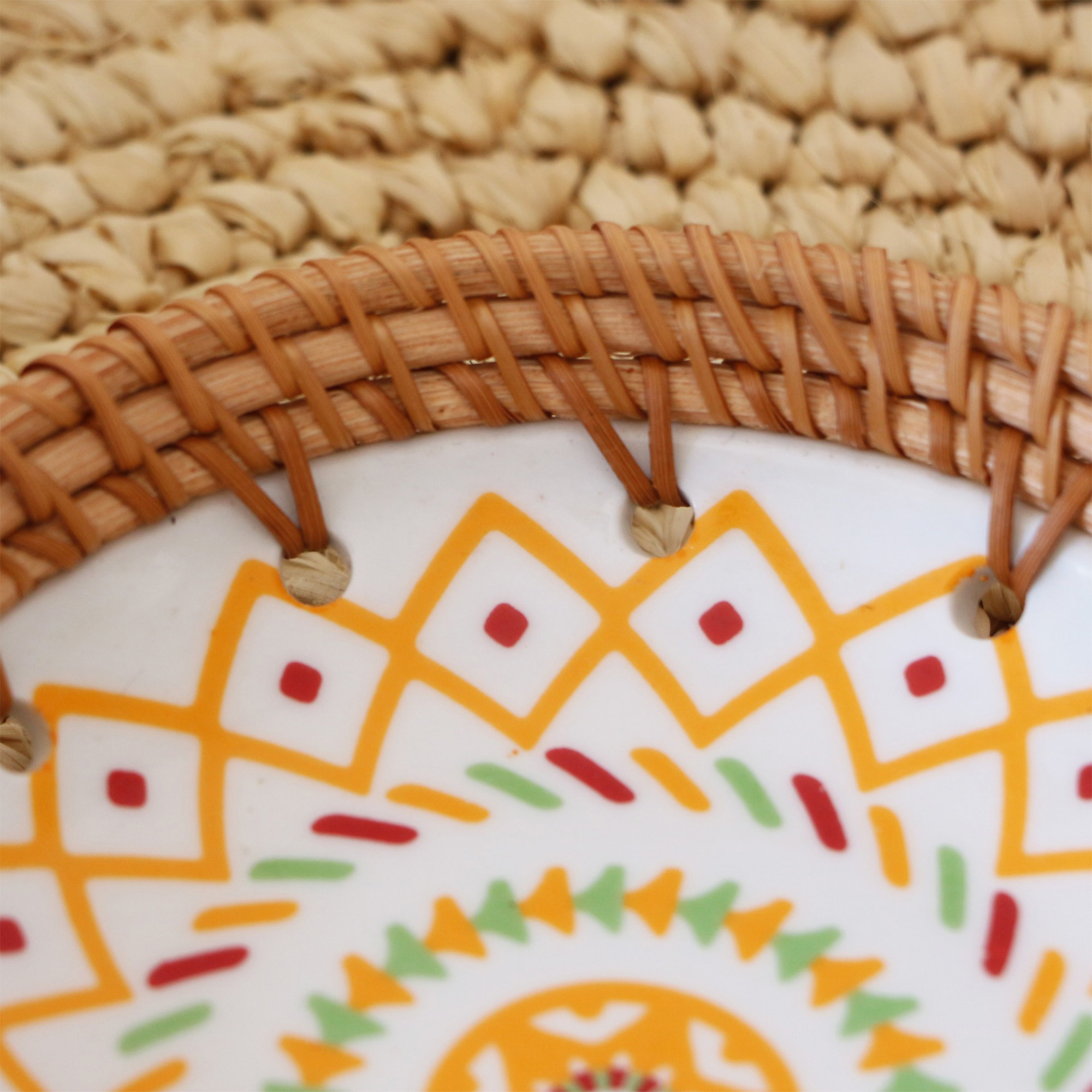Handmade Ceramic Plate with Rattan Frame - Image 3