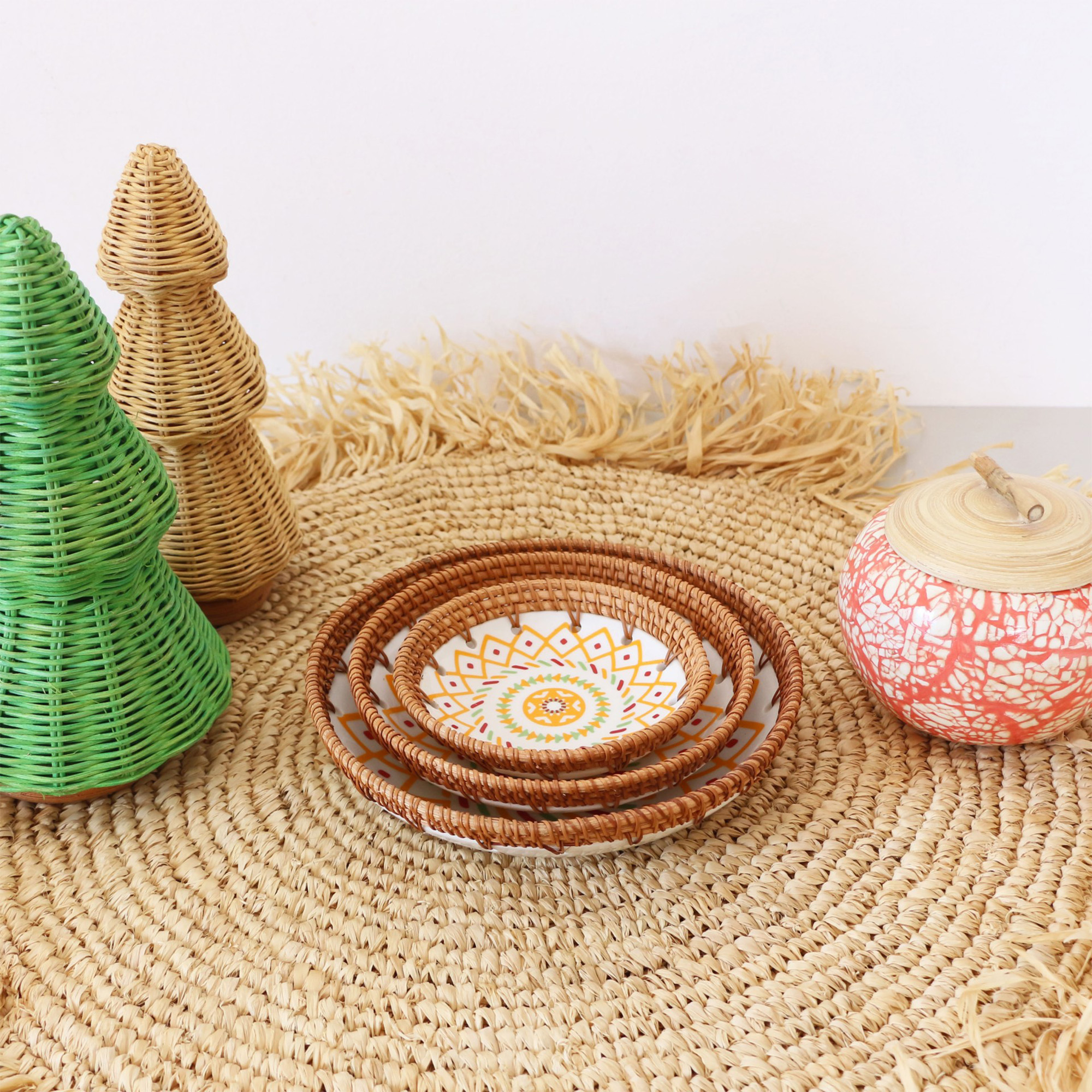 Handmade Ceramic Plate with Rattan Frame - Image 4